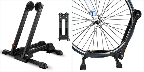 Sports Foldable Alloy Bicycle Stand Bike Floor Parking Rack Steady Wheel Holder Fit 20"-29" BikesIndoor Home Garage Cycling Storage Organizer Cycle Tires Rack Holder for Mountain and Road Bike