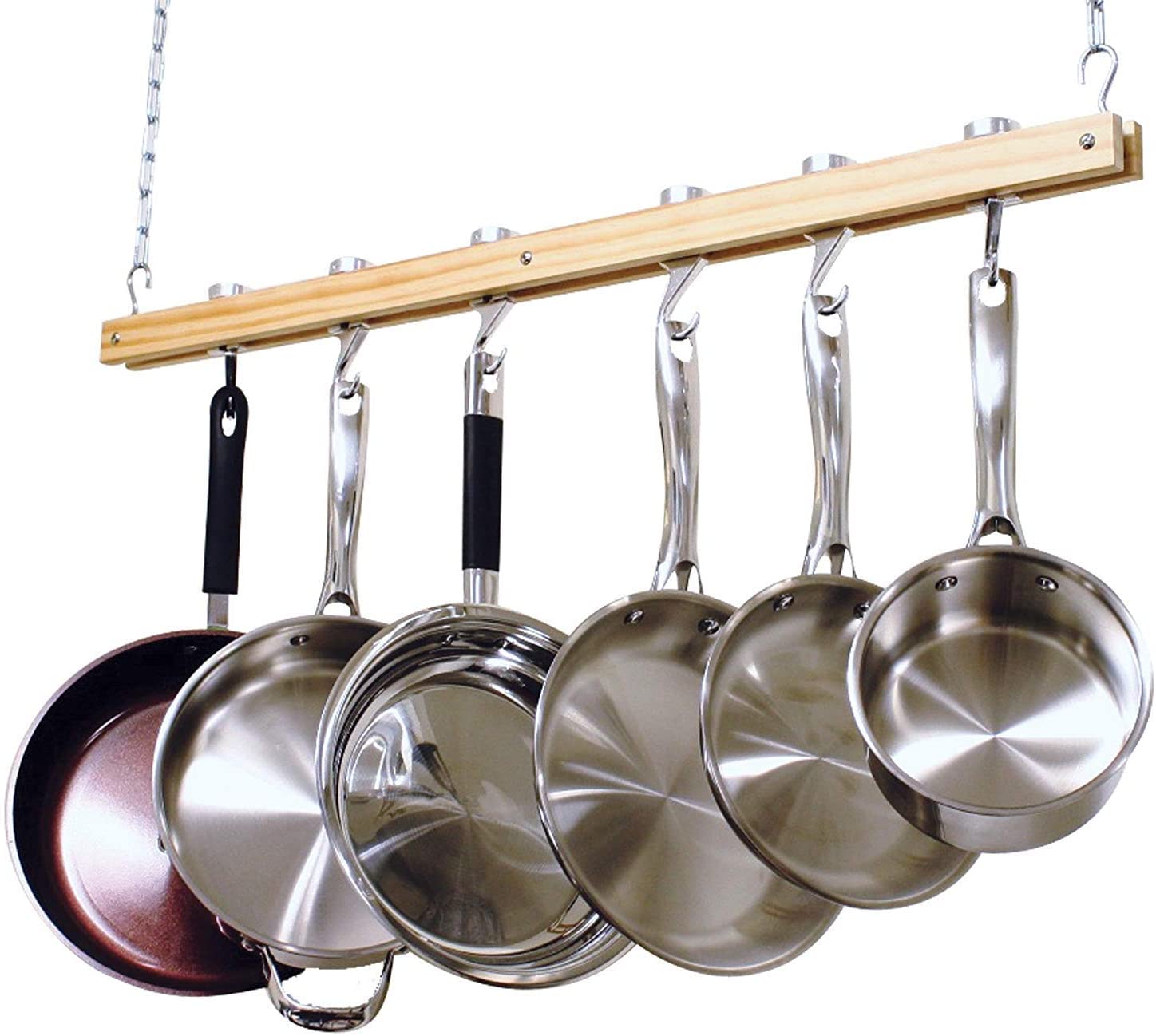 Space-savers for small apartments: Hanging pot racks will save tons of space in your small kitchen