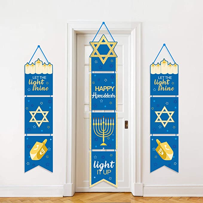 Happy Hanukkah Banner Chanukah Decorations Hanukkah Porch Hanging Welcome Sign for Home Holiday Party Outdoor Decor